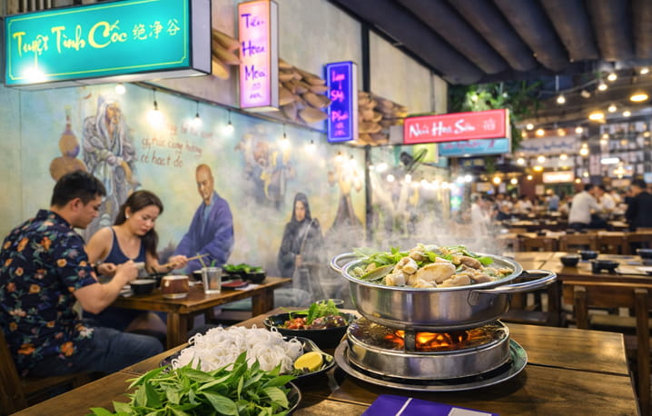 Ăn Lẩu Gà Lá É Chính Gốc Phú Yên Ở Nha Trang Quán Phim Cổ Trang