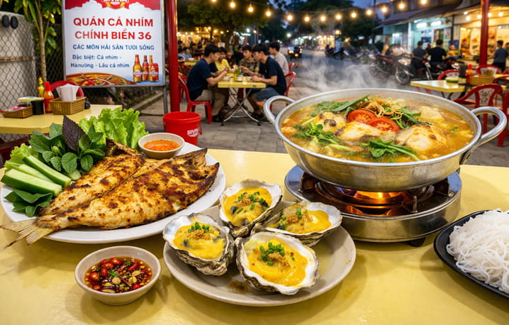 Quán Nhậu Cá Nướng 99K Nha Trang Bình Dân Khách Đông Kín Bàn