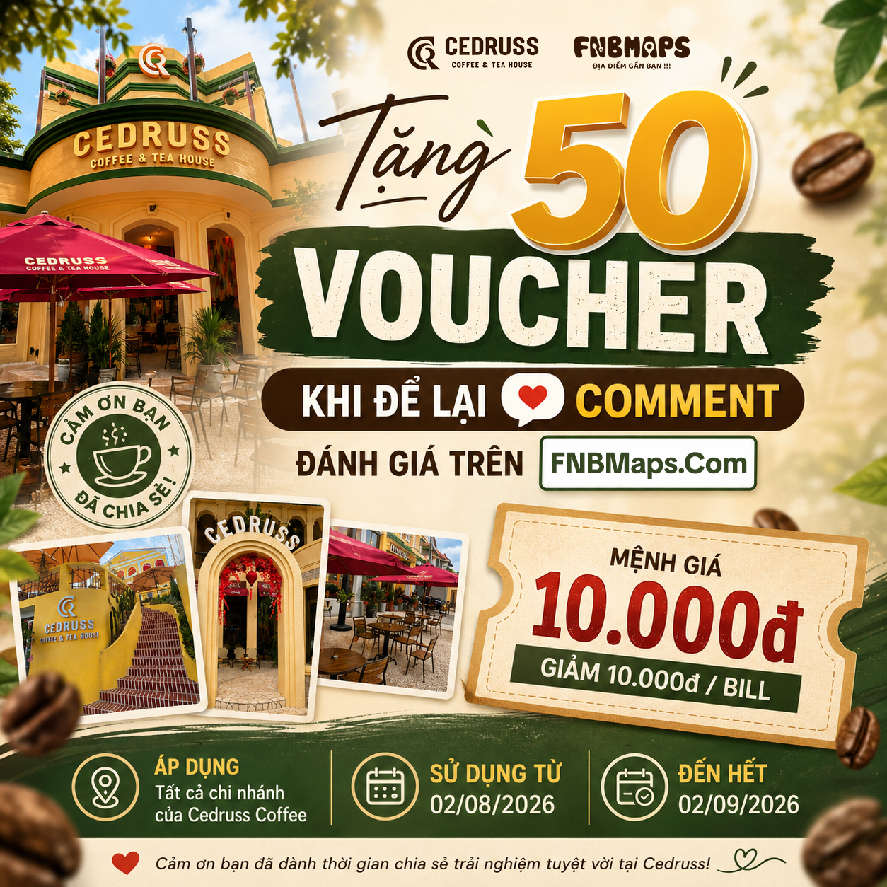 Để Lại Cảm Nhận Cedruss Coffee Nha Trang Trên FNBMaps Nhận Ưu Đãi Hấp Dẫn