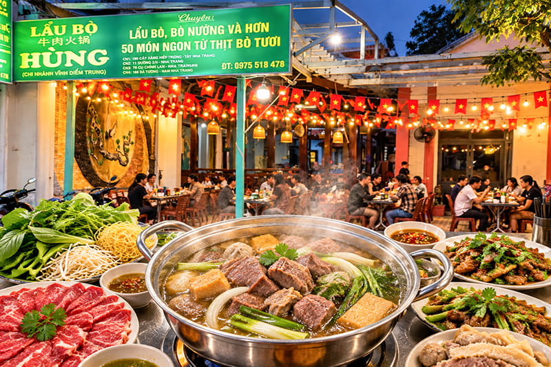 Quán Lẩu Bò Hùng 64 Yersin, Nức Tiếng Nha Trang, Bình Dân Đặt Bàn Ngay